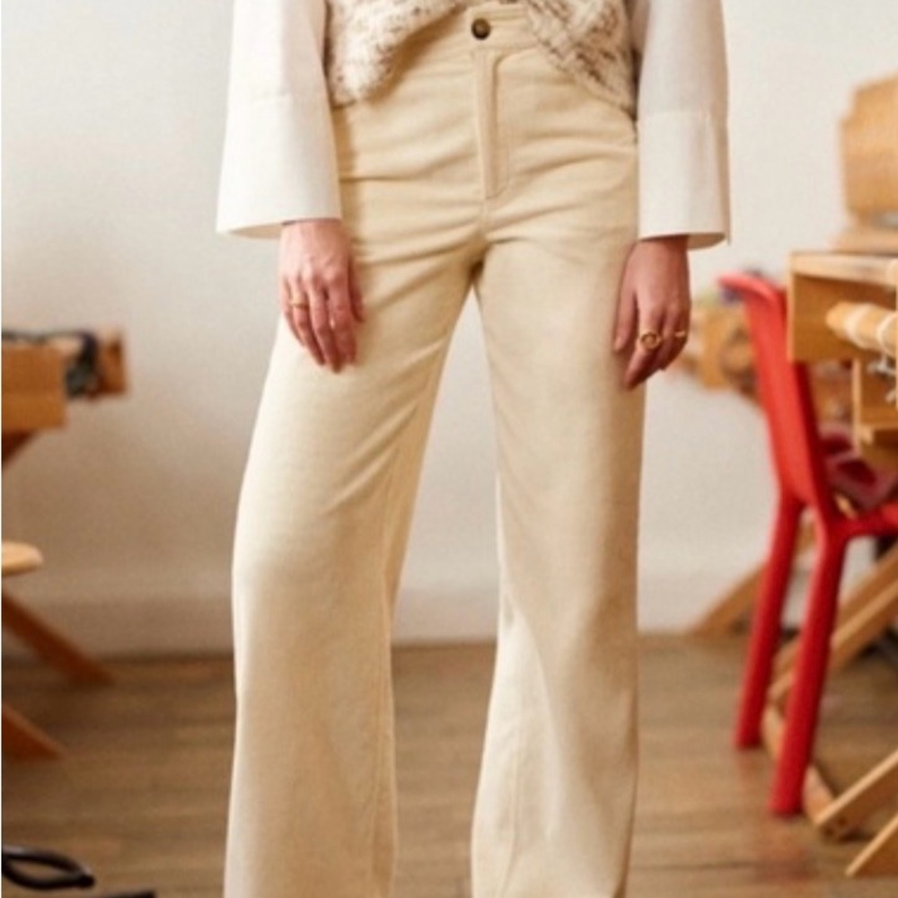 Cream Wide-Leg Pants